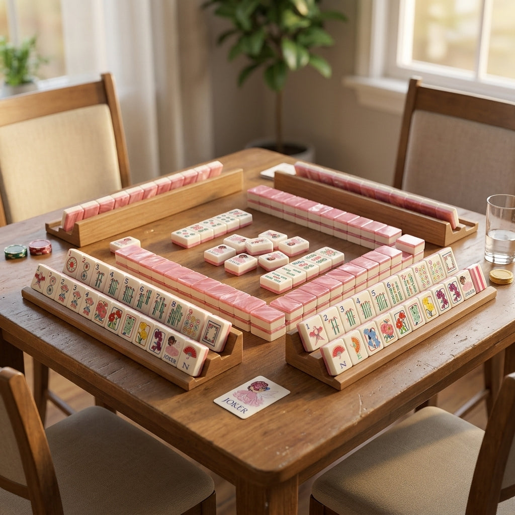 NEW 160-Piece Luxury Mahjong Tile Set, Glossy Shell Back Mahjong Tiles, Pink Floral Mahjong Set