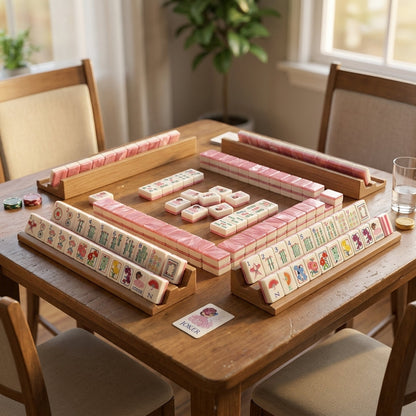NEW 160-Piece Luxury Mahjong Tile Set, Glossy Shell Back Mahjong Tiles, Pink Floral Mahjong Set