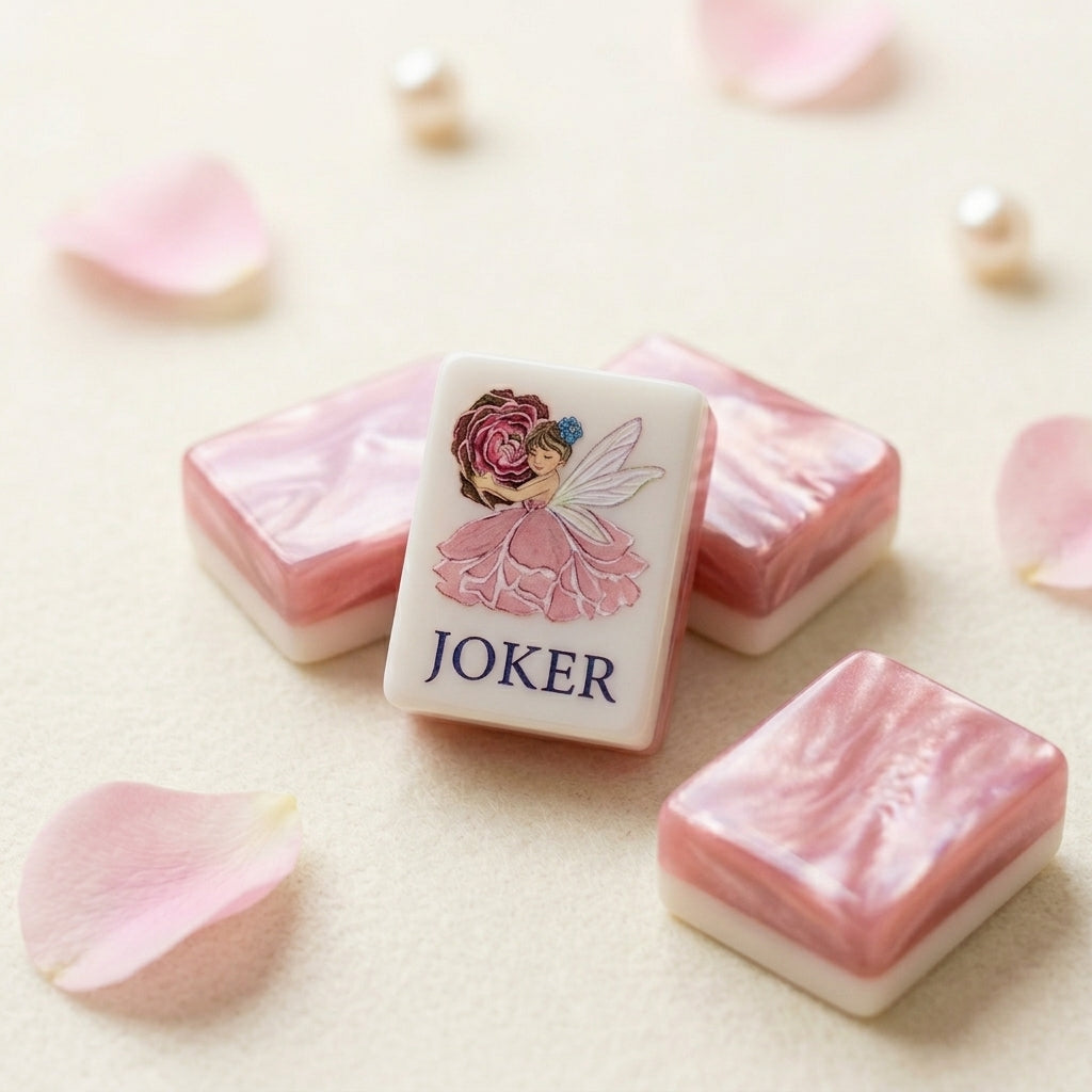 NEW 160-Piece Luxury Mahjong Tile Set, Glossy Shell Back Mahjong Tiles, Pink Floral Mahjong Set