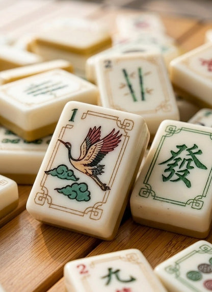Gold & Ivory Crane Mahjong Tile Set
