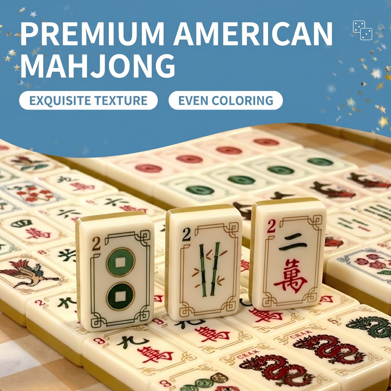 Gold & Ivory Crane Mahjong Tile Set