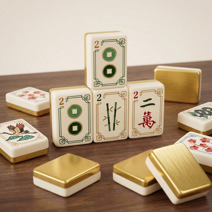 Gold & Ivory Crane Mahjong Tile Set