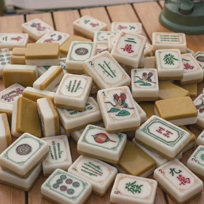Gold & Ivory Crane Mahjong Tile Set