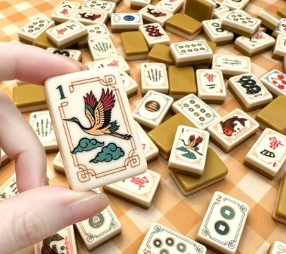 Gold & Ivory Crane Mahjong Tile Set