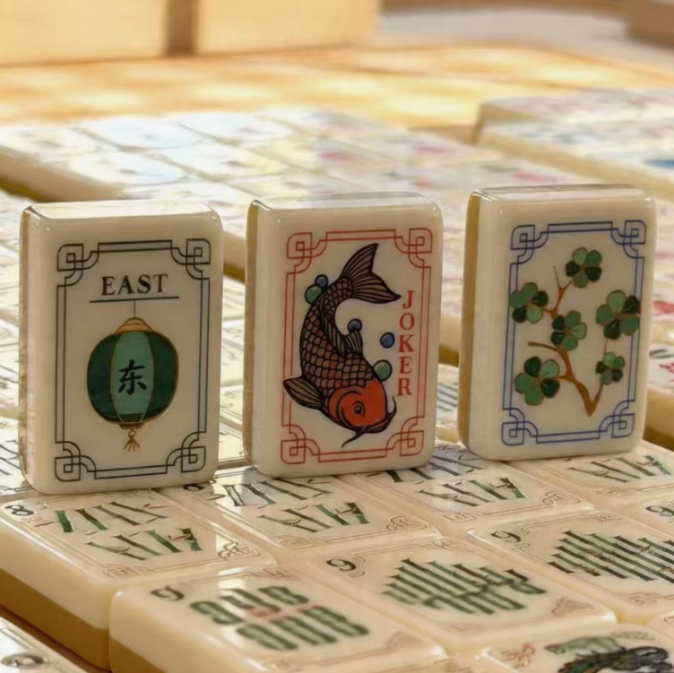 Gold & Ivory Crane Mahjong Tile Set
