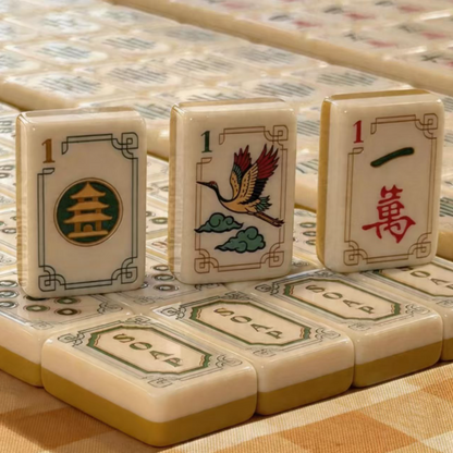 Gold & Ivory Crane Mahjong Tile Set