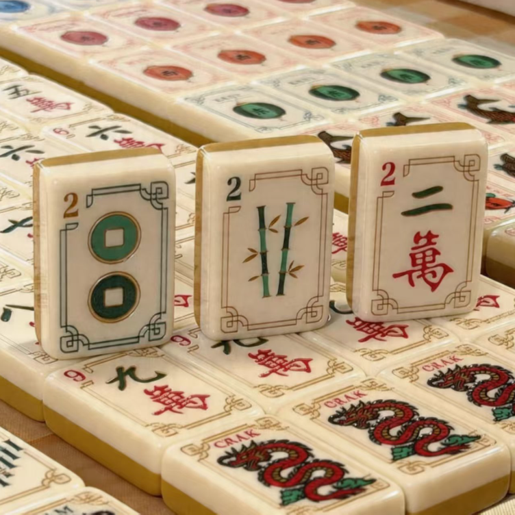 Gold & Ivory Crane Mahjong Tile Set
