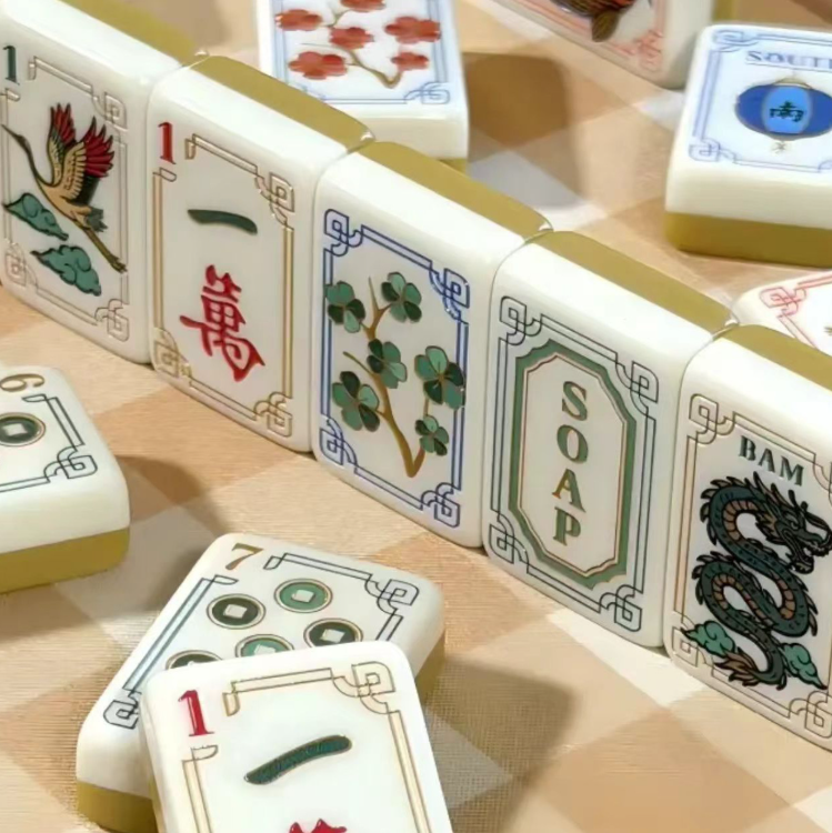 Gold & Ivory Crane Mahjong Tile Set